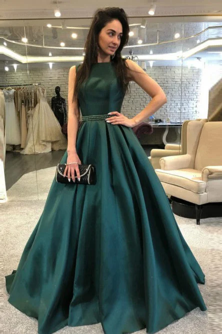 Online Only Dark Green Backless Evening Dresses Elegant Sleeveless Long Formal Dresses N1546