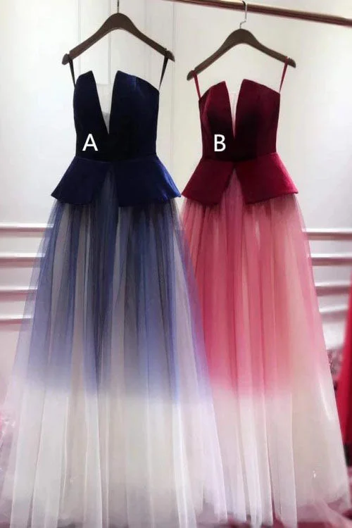Weekend Flash Sale Ombre Blue Tulle Long Prom Dresses Unique New Style Strapless Long Evening Dresses N1602