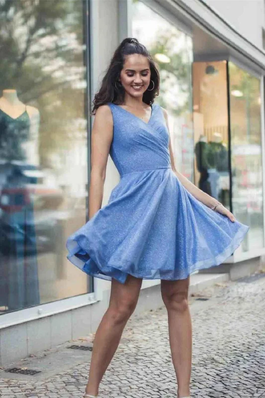 Deal Frenzy A Line V Neck Mini Homecoming Dress With Pleat