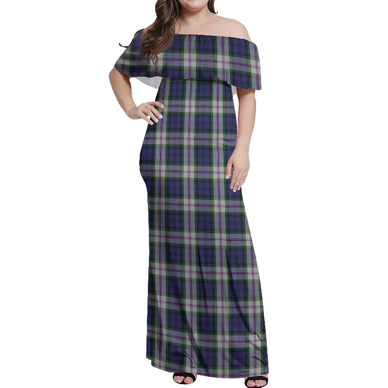 Bargain Blast Baird Dress Tartan Off Shoulder Long Dress