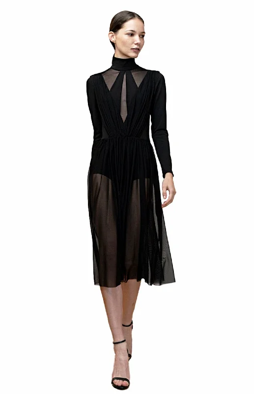 Can't Miss Nymphe Black | Ethereal Elegance: Sheer Bodysuit Dress