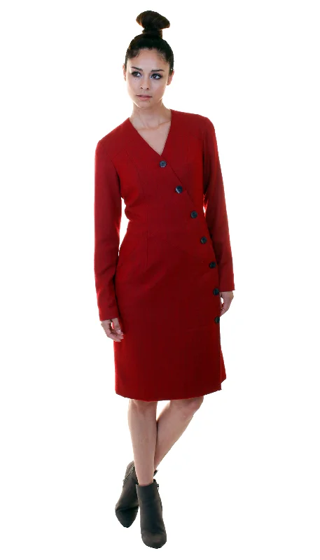 Huge Discounts V Plunge Button Up Dress  /  Red