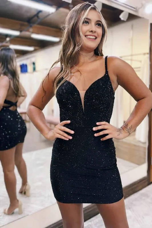 Now or Never Bodycon V Neck Beaded Tight Homecoming Dresses