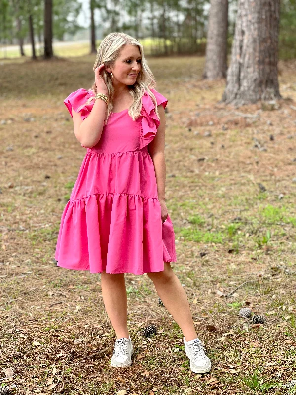 Super Bargain Entro Square Neckline Baby Doll Dress - Pink