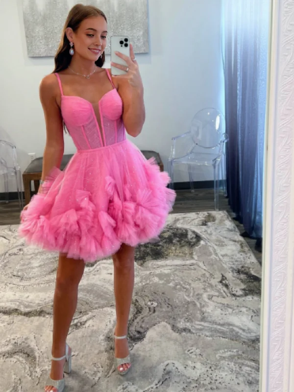 Major Savings A-Line V Neck Short Tulle Homecoming Dress
