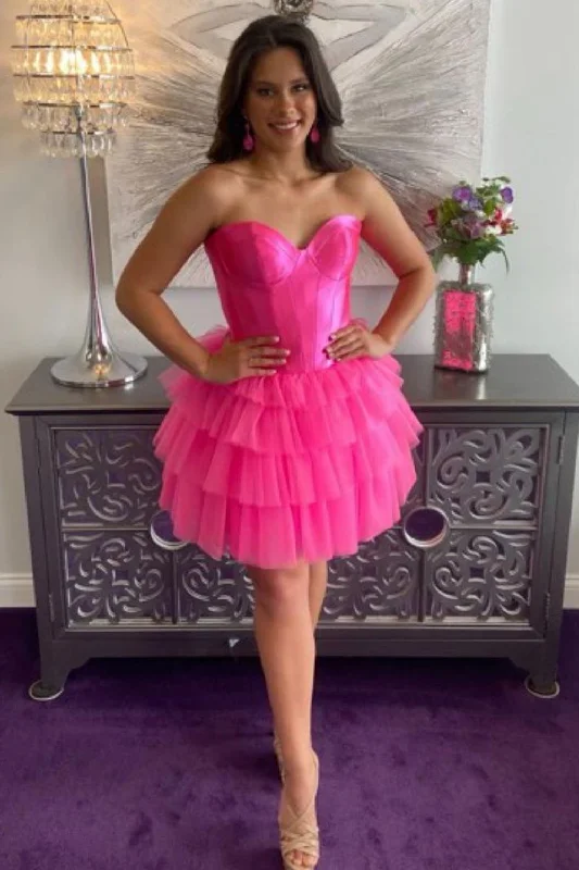 Act Fast Cute A-Line Sweetheart Tiered Tulle Homecoming Dress