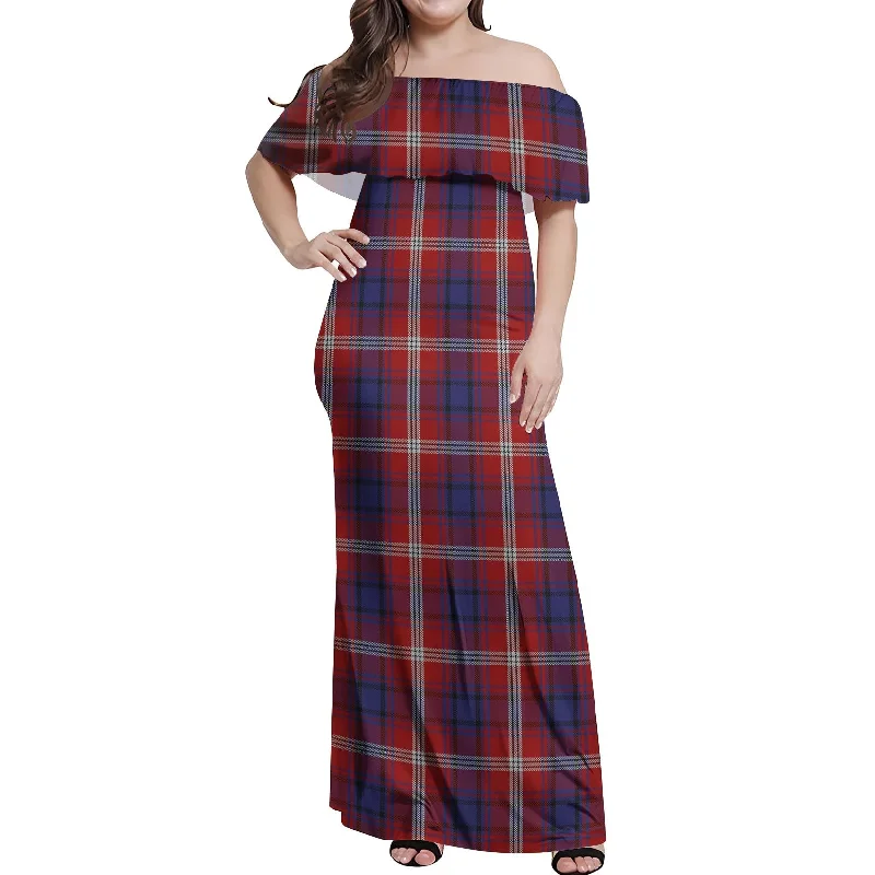 New Deals Ainslie Tartan Off Shoulder Long Dress