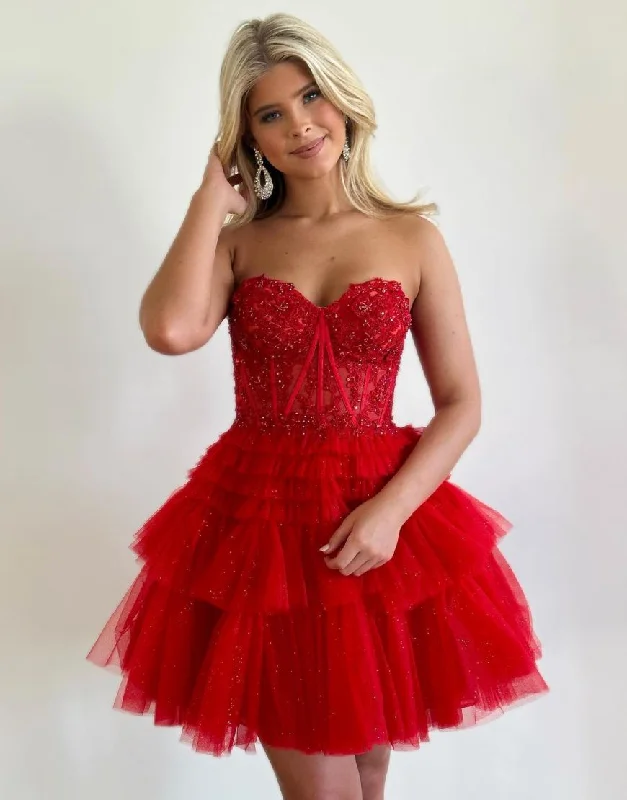 Stock Clearance Red Sweetheart A-Line Short Tulle Homecoming Dress