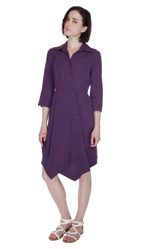 Price Reduction Asym Placket Double Tier Shirtdress/ Purple