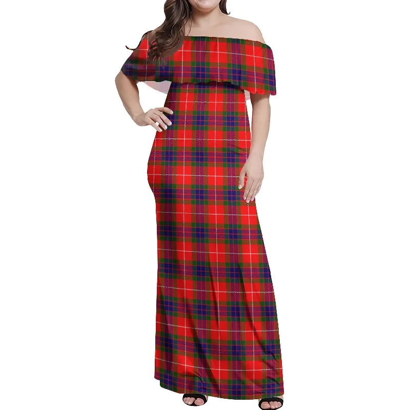 Savings Spectacular Abernethy Tartan Off Shoulder Long Dress