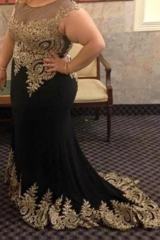 Customer Appreciation Sale Black Mermaid Sleeveless Plus Size Prom Dresses with Lace Appliques Plus Size Dresses N2217