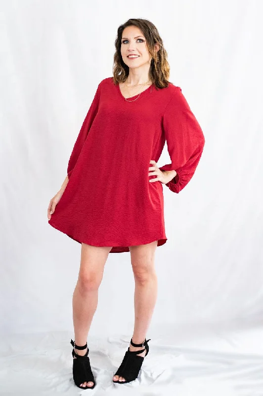 Mega Deal V-Neck Bubble Sleeve Shift Dress by Jodifl Clothing