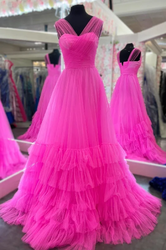 Early Bird Discount A line Illusion V Neck Layers Tulle Prom Dress