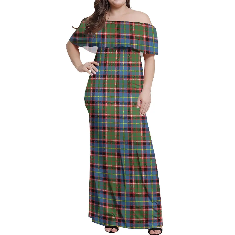 Discount Days Aikenhead Tartan Off Shoulder Long Dress