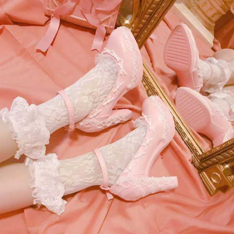 Take Advantage Lolita lace bow high heels yv30563