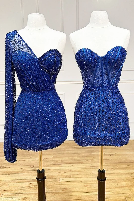 Huge Discounts Royal Blue Sparkly Sequin Mermaid Sweetheart Short Homecoming Dress