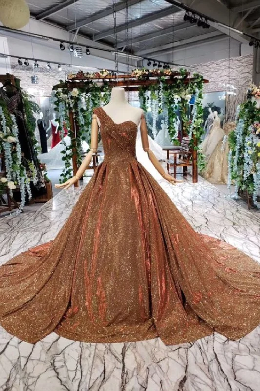 Exclusive Access Big Prom Dress One Shoulder Lace Up Back Sequins Beads Quinceanera Dress N1716