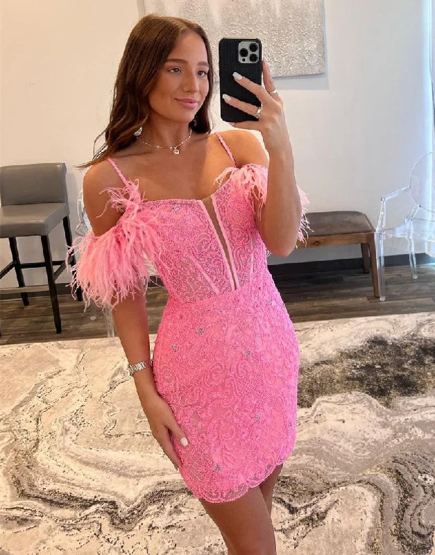 Overstock Sale Off The Shoulder Corset Back Homecoming Dress With Feather