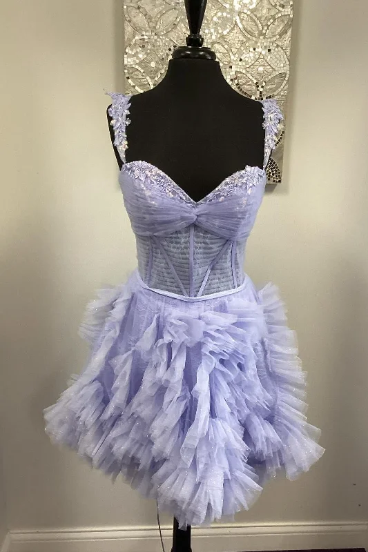 Massive Deals Straps Lavender A-line Ruffle Short Homecoming Dress