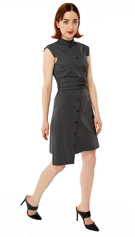Sale Event Classic Obi belt Shirtdress/ Graphite textured Cotton