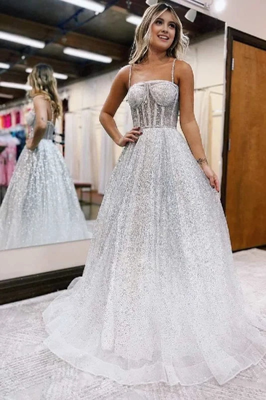 Price Fest Silver Ombre Sequins Princess Straps A-Line Prom Gown