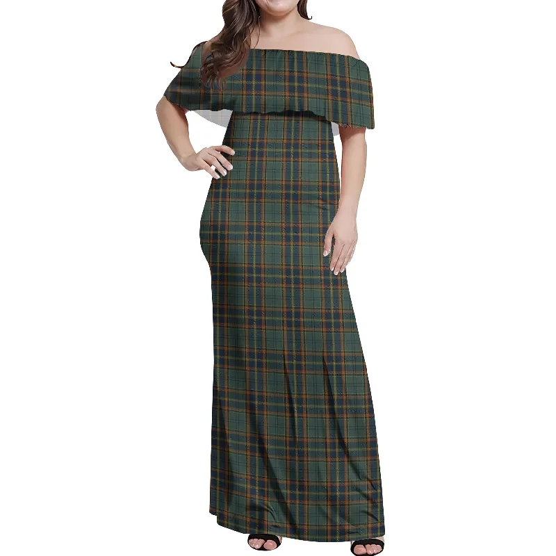 Limited Time Discount Antrim County Ireland Tartan Off Shoulder Long Dress