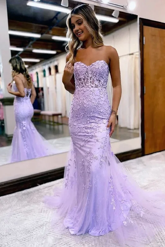 Bargain Prices Mermaid Sweetheart Neck Lace Long Prom Dress With Appliques