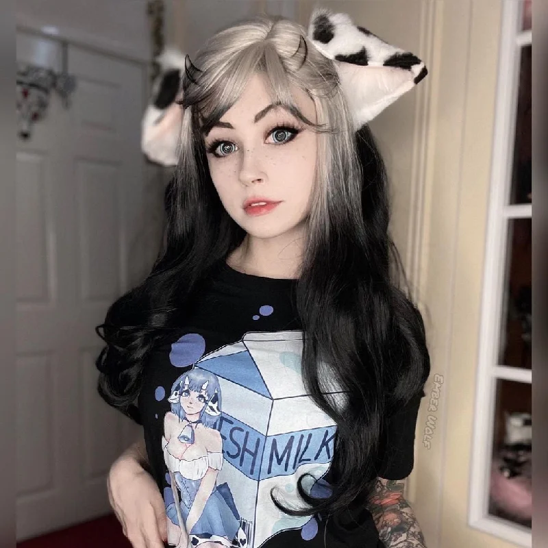 Limited Availability Review for Lolita white black gradient curly hair YV43796