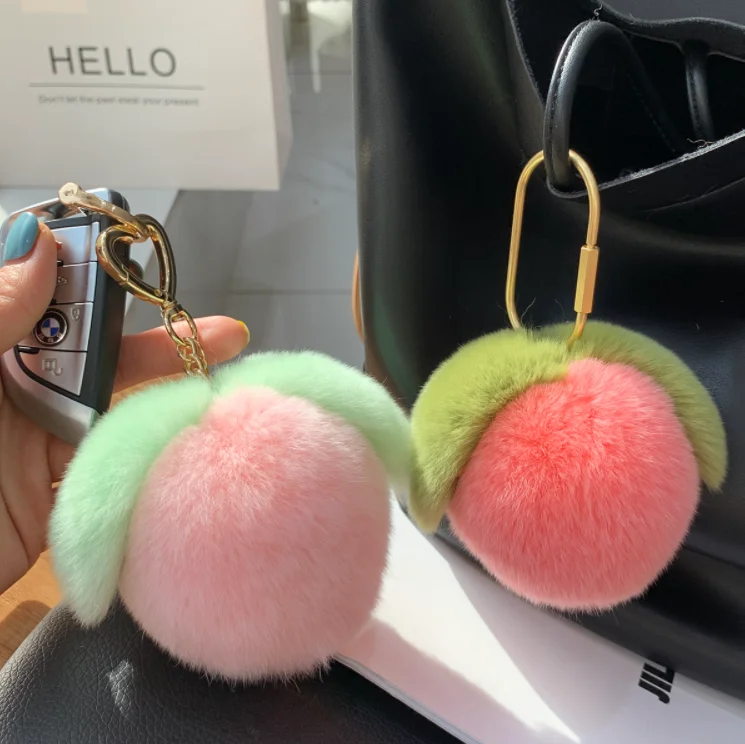 Doorbuster Deal Cute peach hair ball keychain pendant yv30558
