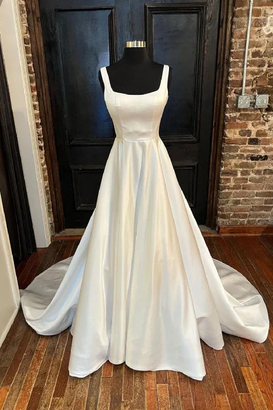 Savings Bonanza Classic A Line Square Neck Ivory Wedding Party Dress
