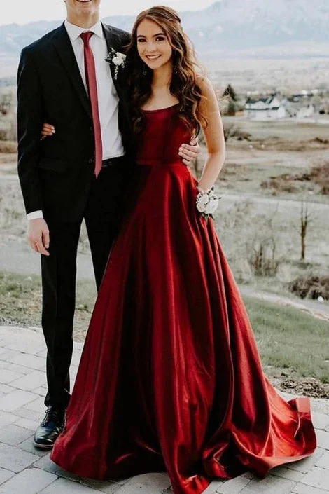 Special Discount A Line Satin Prom Dresses with Pockets