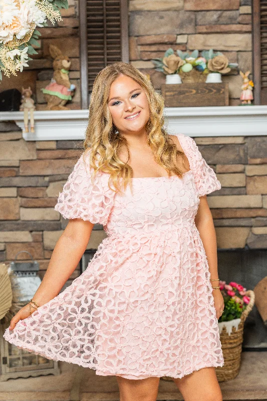 Savings Alert Puff Sleeve 3D Flower Lace Mini Easter Dress by She & Sky Collection