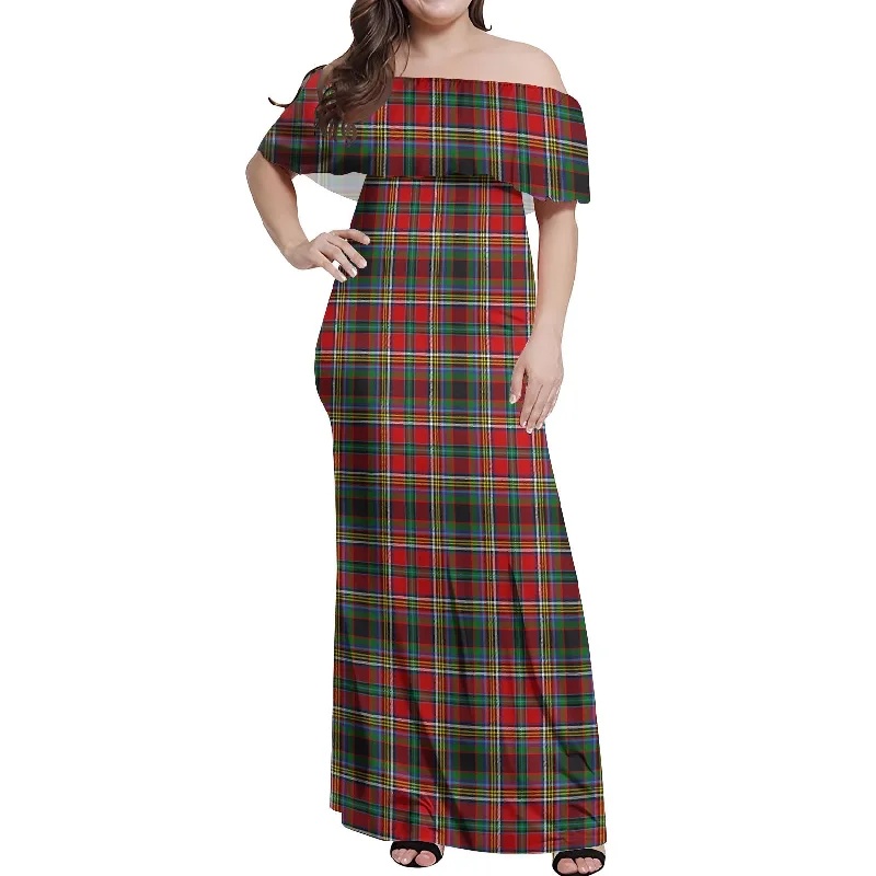 Act Fast Anderson of Arbrake Tartan Off Shoulder Long Dress