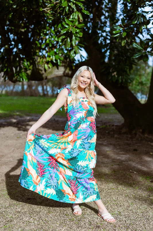 Fantastic Offers Ric Rac Trim Tropical Print Resort Maxi Dress by Umgee Collection