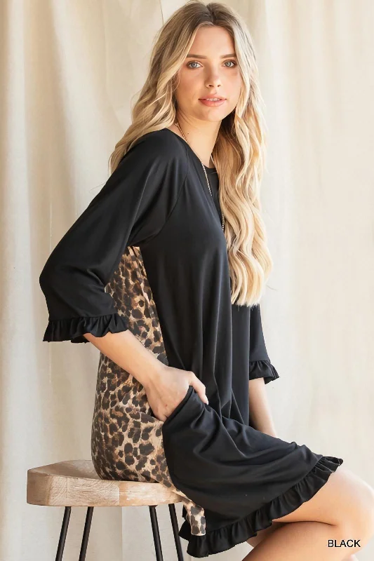 Massive Deals Leopard Print Back Ruffle Dress by Jodifl