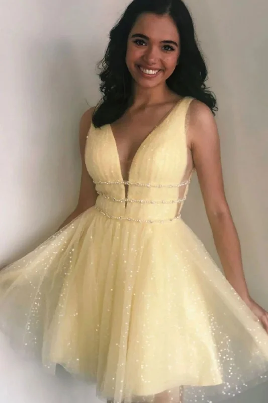 Lowest Price Romantic A-line Deep V Neck Homecoming Dress