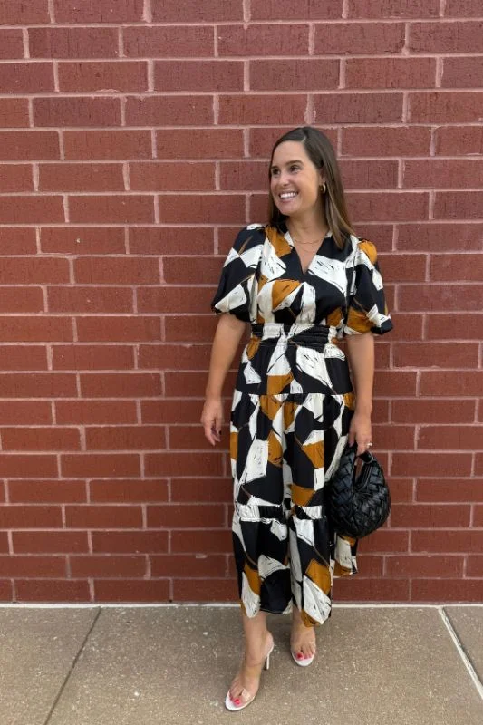 Can't Be Beat Puff Sleeve Tiered Print Dress