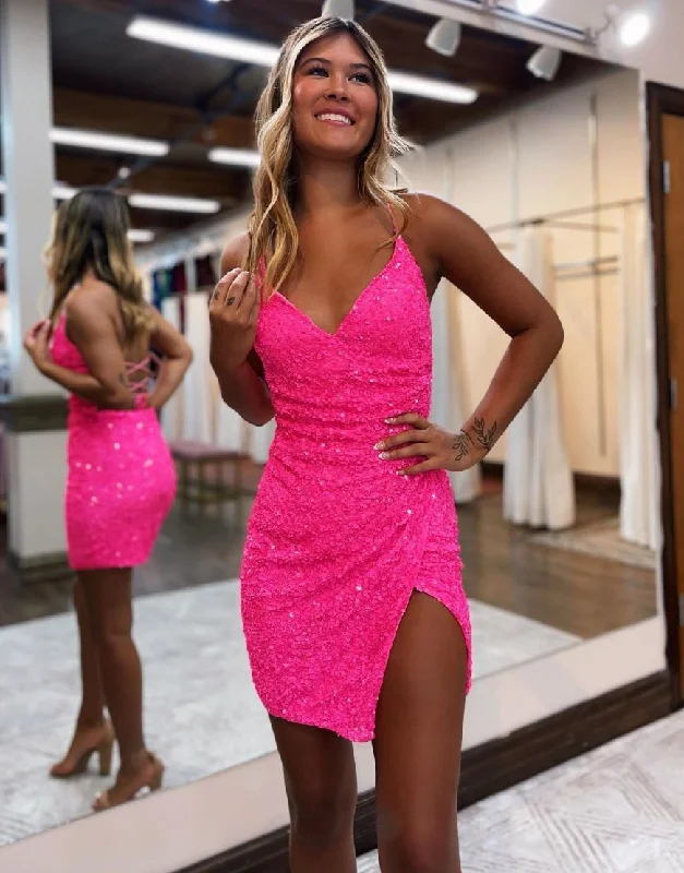 Price Break Corset Back Sequin Short Homecoming Dress With Split