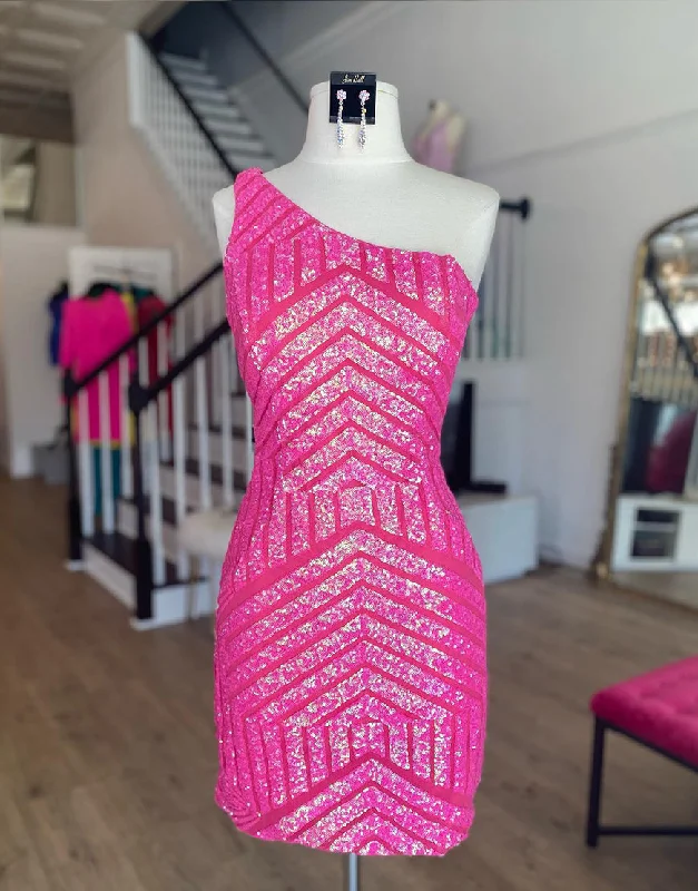 Sale Event Sexy One-Shoulder Sequins Mesh Sleeveless Short Homecoming Dress