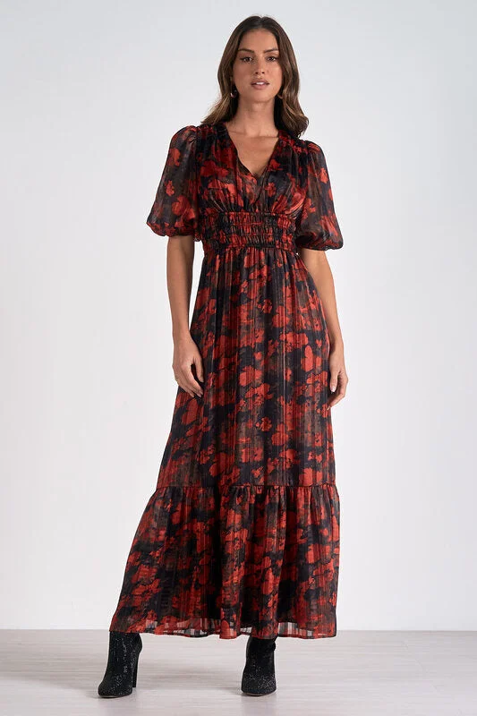 Final Clearance 3/4 Sleeve V Neck Maxi Dress