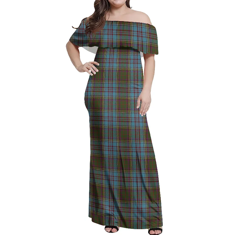Special Discount Anderson Tartan Off Shoulder Long Dress