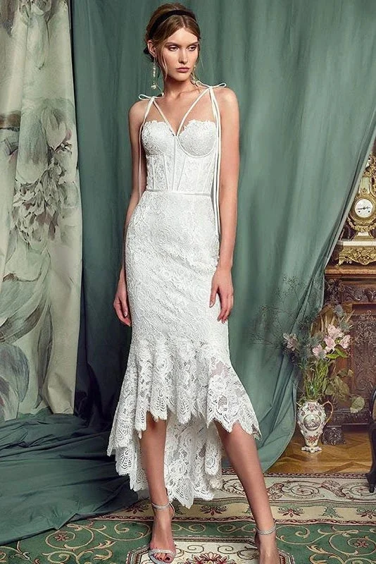 Fantastic Offers Sheath Lace Prom Dresses Unique Lace Wedding Dresses with Ruffles N2239