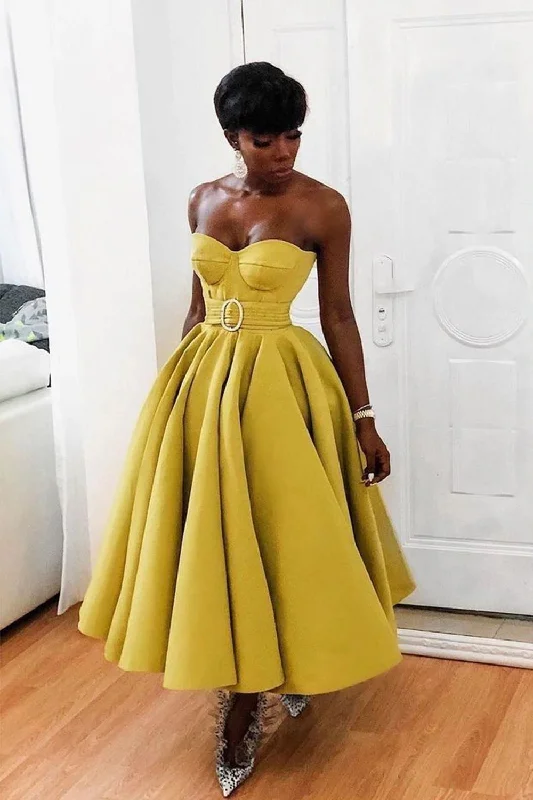 Deal Explosion Yellow A-line Strapless Homecoming Dress With Belt