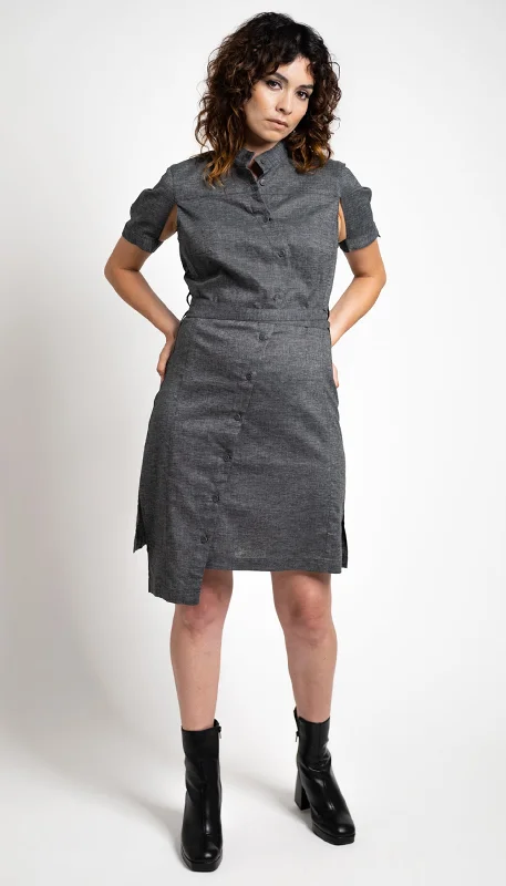 Price Drop Classic Half Sleeve Shirtdress / Reissue /Charcoal Heather