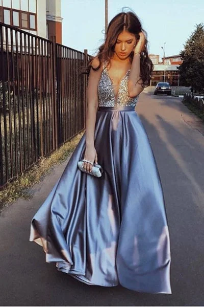 Deal Dash Floor Length V-Neck Long Formal Dresses with Beading A Line Prom Dresses N2240