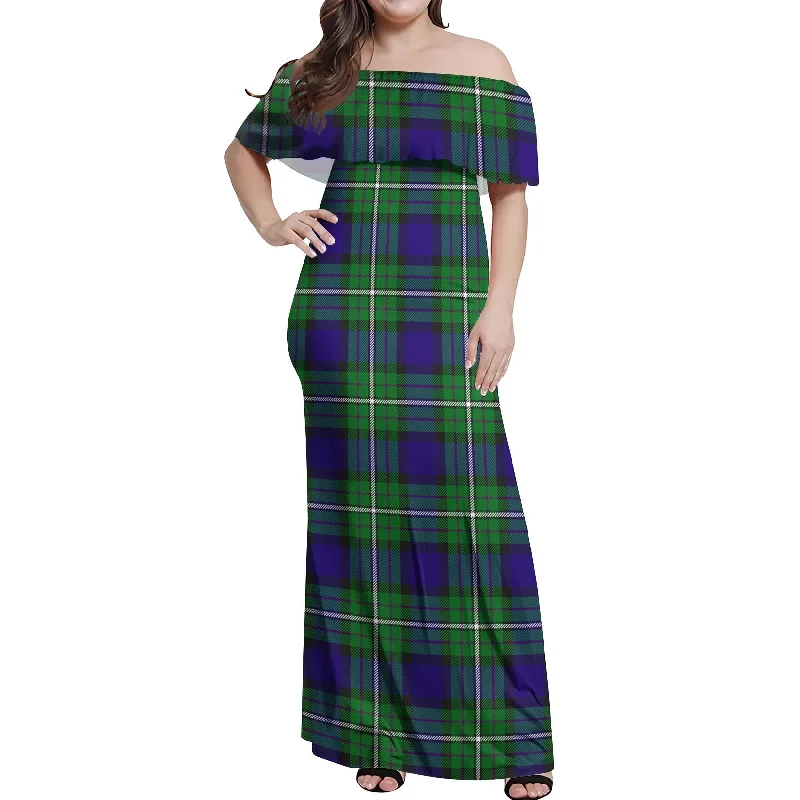 Act Fast Alexander Tartan Off Shoulder Long Dress