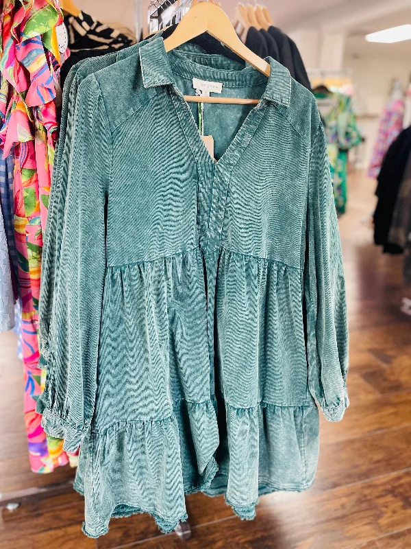 Discount Deals Umgee Plus Mineral Wash Corduroy Dress - Hunter
