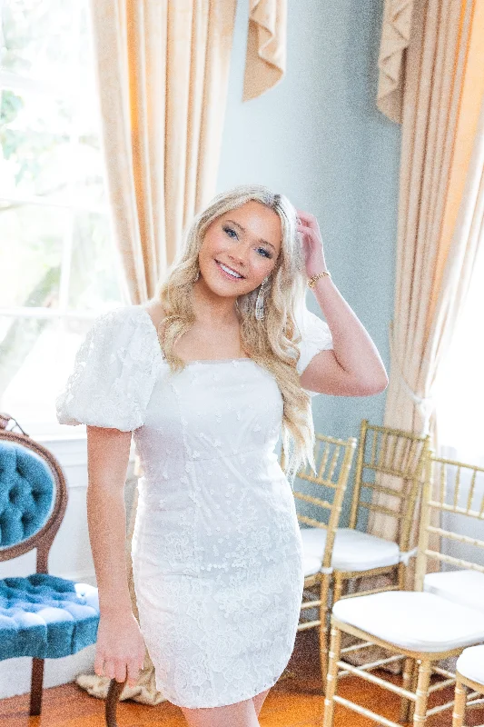 Clearance Items Bubble Short Sleeve Organza Bridal Mini Dress by She + Sky