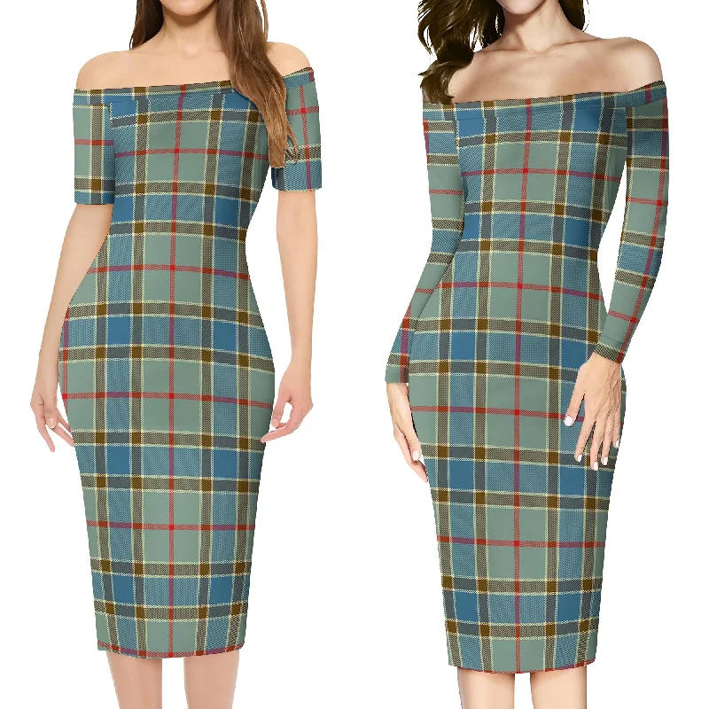 Midnight Madness Balfour Blue Tartan Off Shoulder Lady Dress