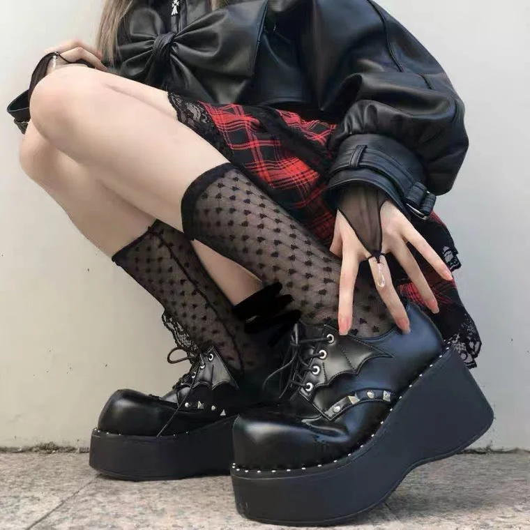 Amazing Deals Dark punk rivet platform shoes yv30602
